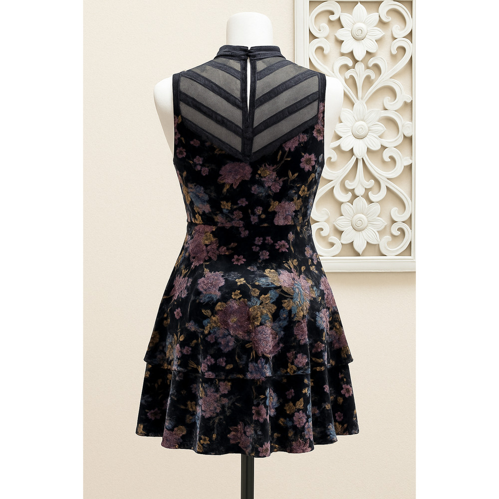 Free People M Crushed Velvet Dark Romantic Dress Witchy Goth Dark Academia - Picture 2 of 16